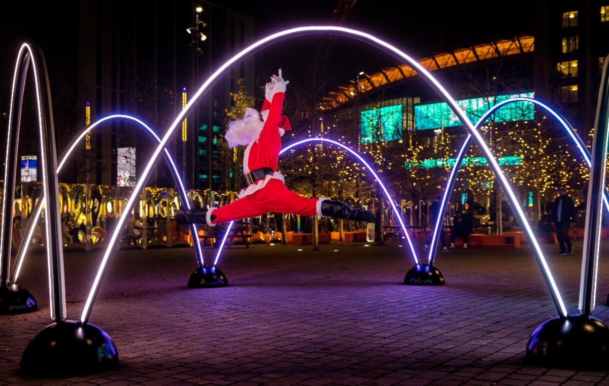 Santa gets his high kicks at Wembley Park this Christmas London TV